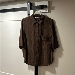 Zara Women's Dark Brown Button-Down Shirt